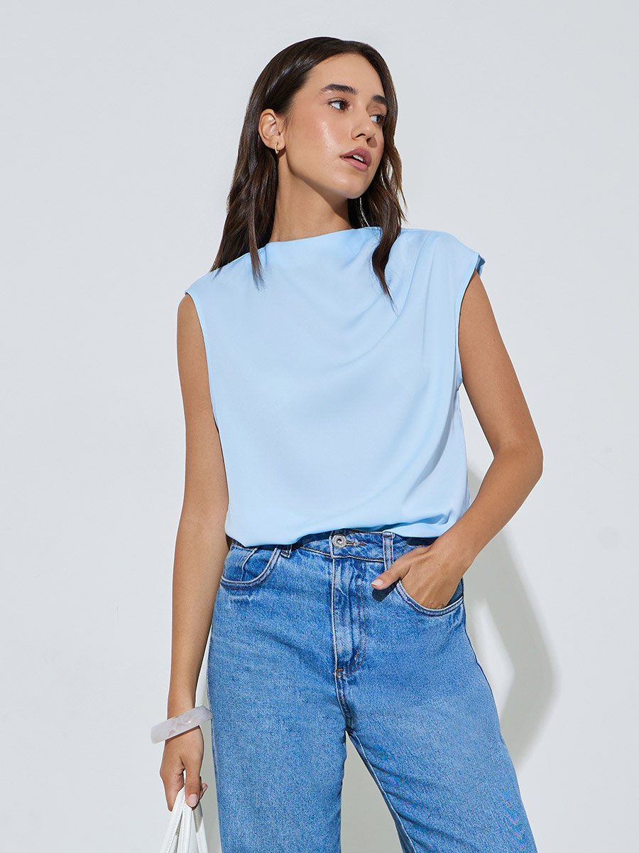 Sky Blue Sleeveless Regular Top