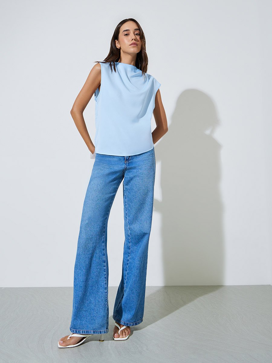 Sky Blue Sleeveless Regular Top