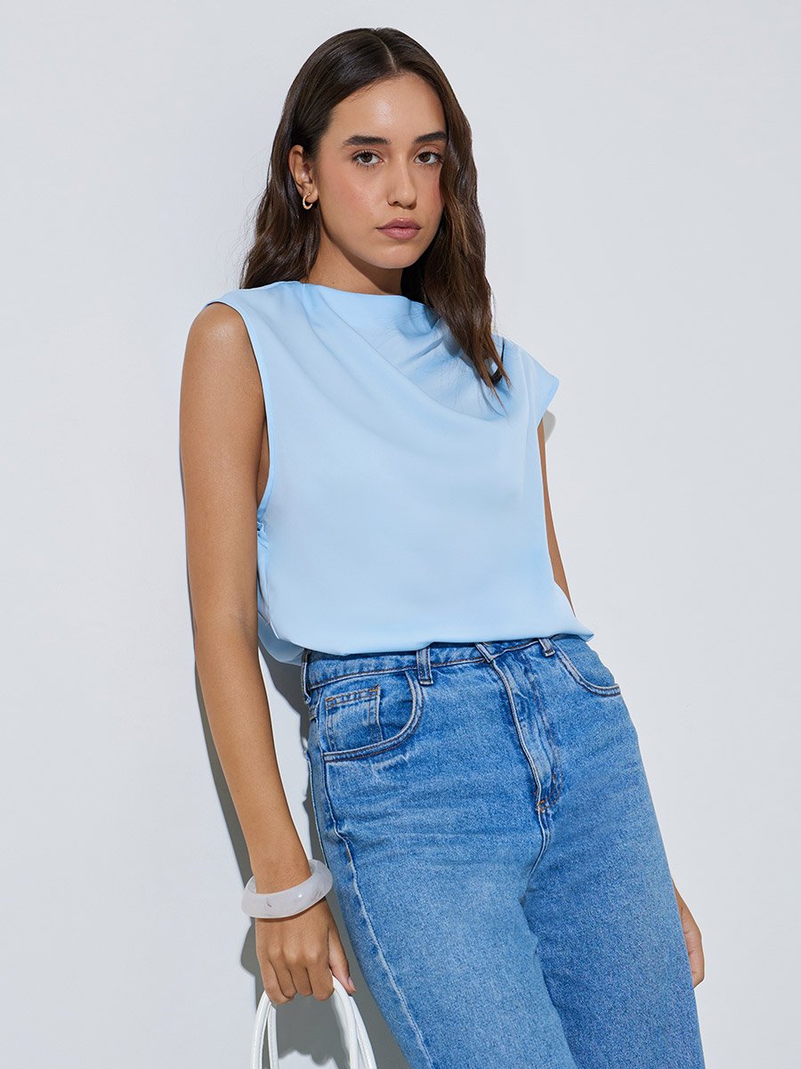 Sky Blue Sleeveless Regular Top