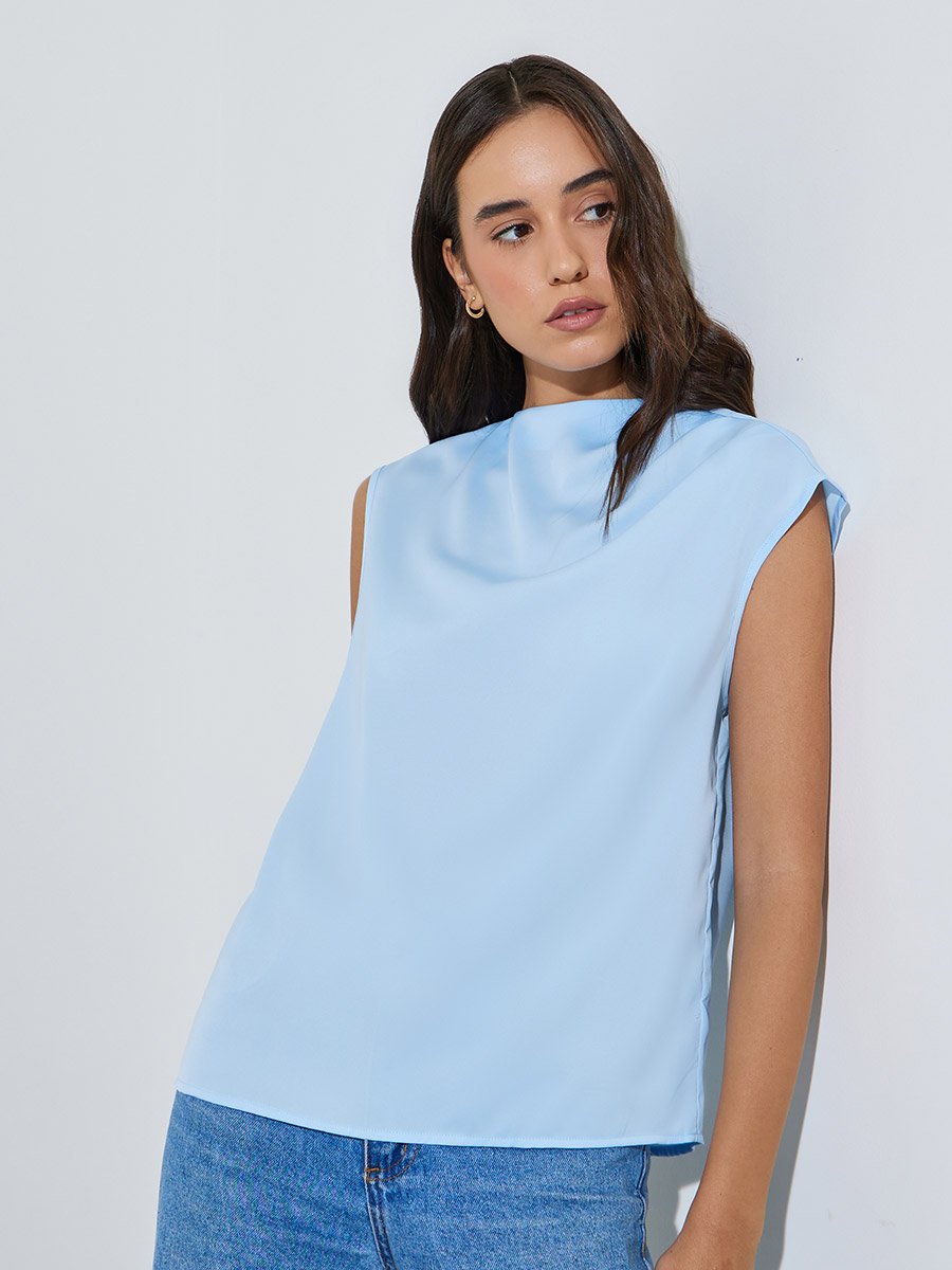 Sky Blue Sleeveless Regular Top