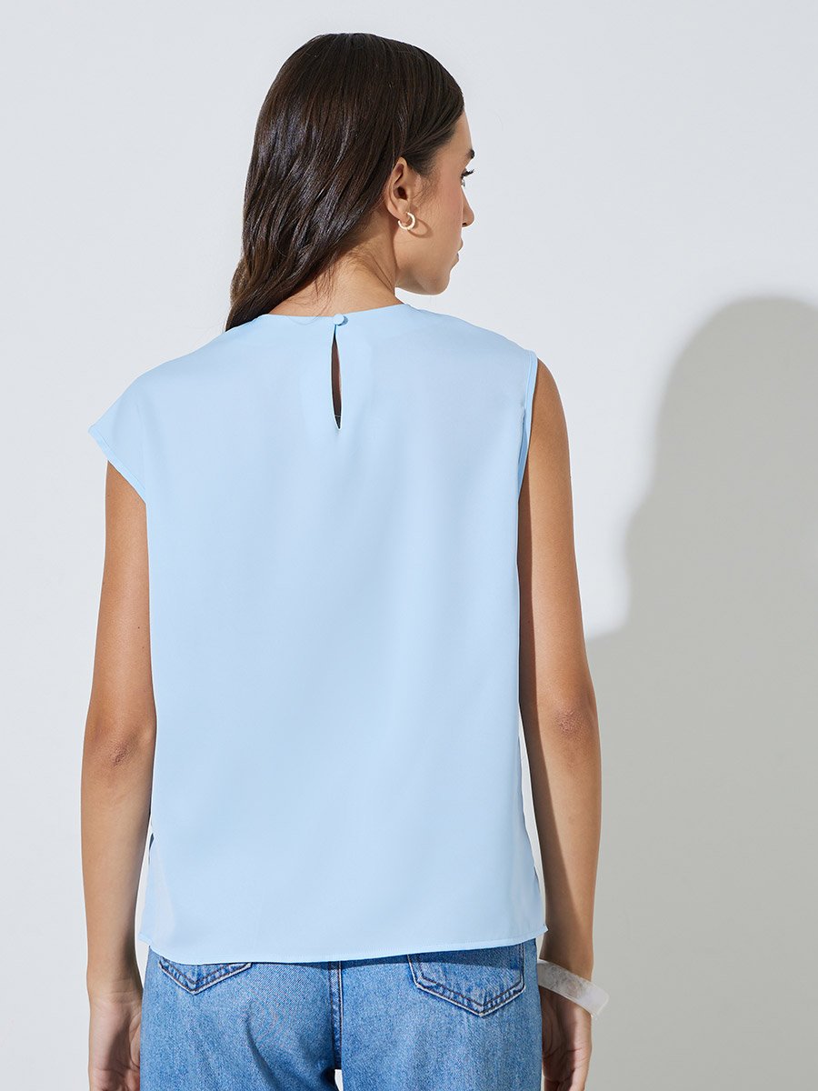 Sky Blue Sleeveless Regular Top