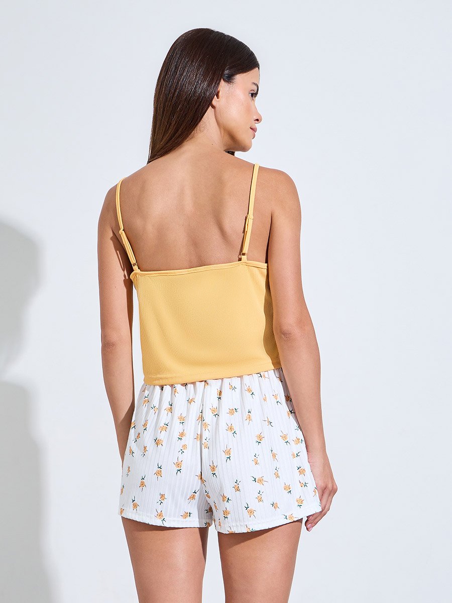 Orange Rib Cami and Ditsy Print Shorts Set