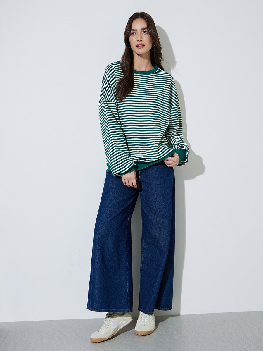 Multi-Color Striped Texture Fabric Oversized Sweatshirt