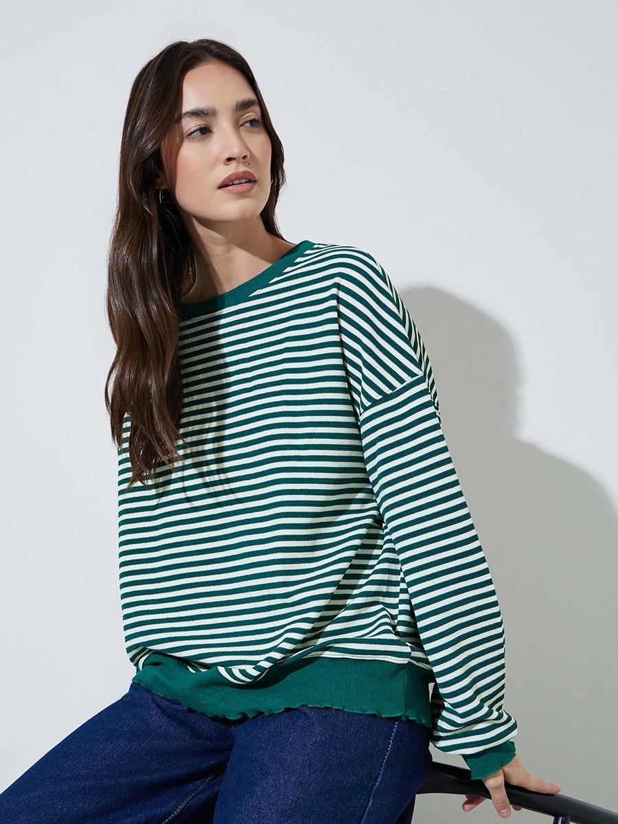 Multi-Color Striped Texture Fabric Oversized Sweatshirt