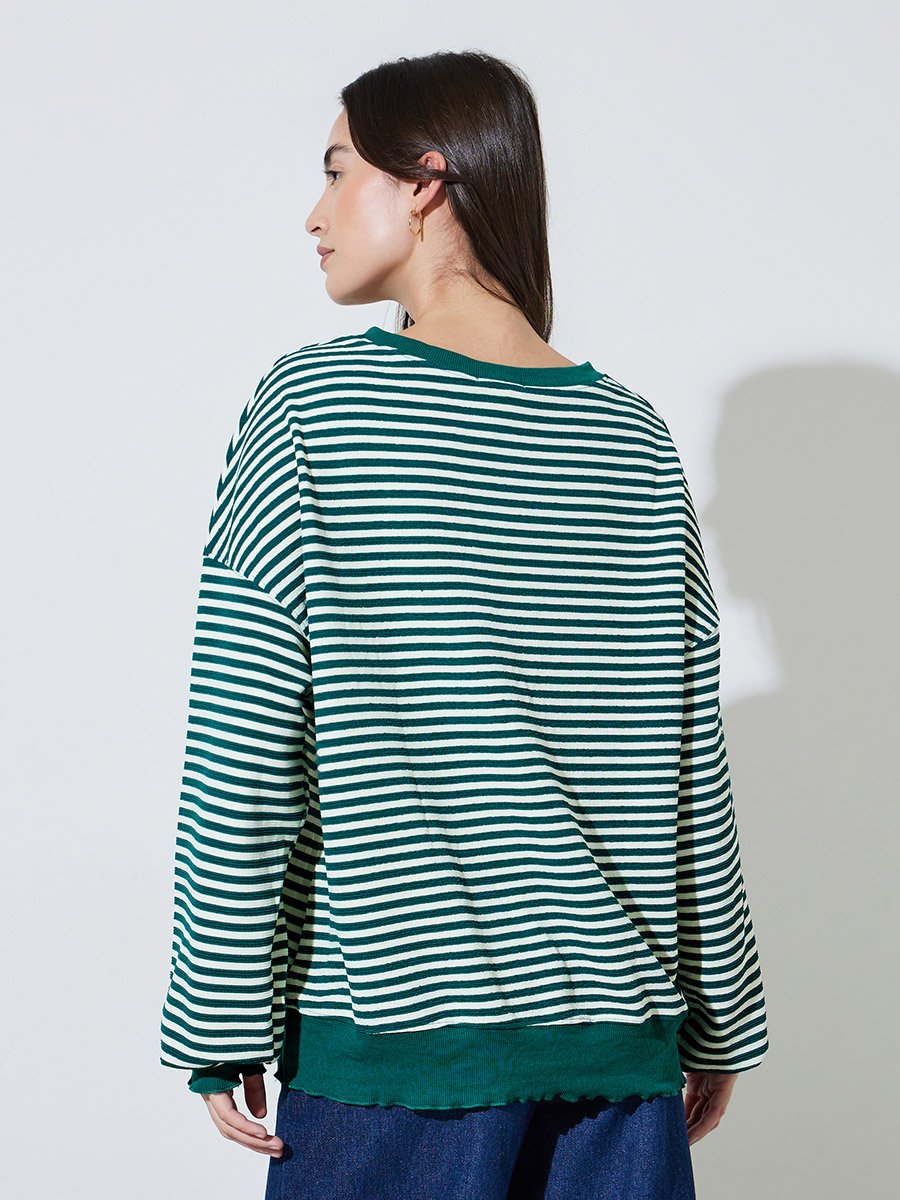 Multi-Color Striped Texture Fabric Oversized Sweatshirt