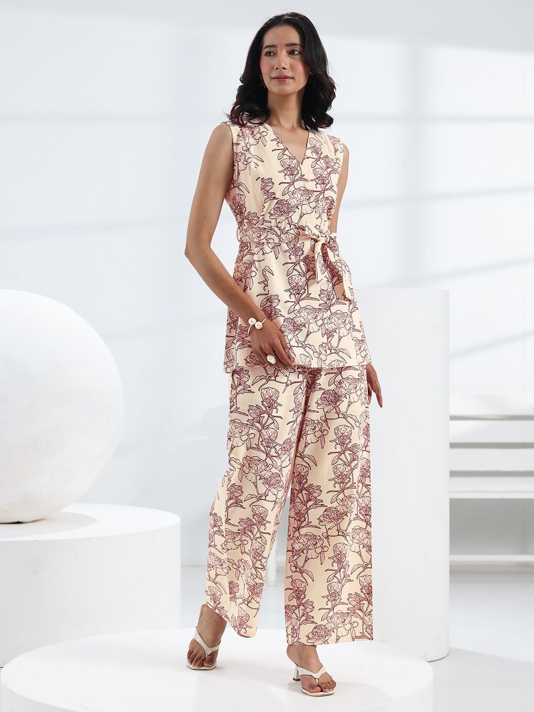 Off White Printed Cotton Co-Ords Set