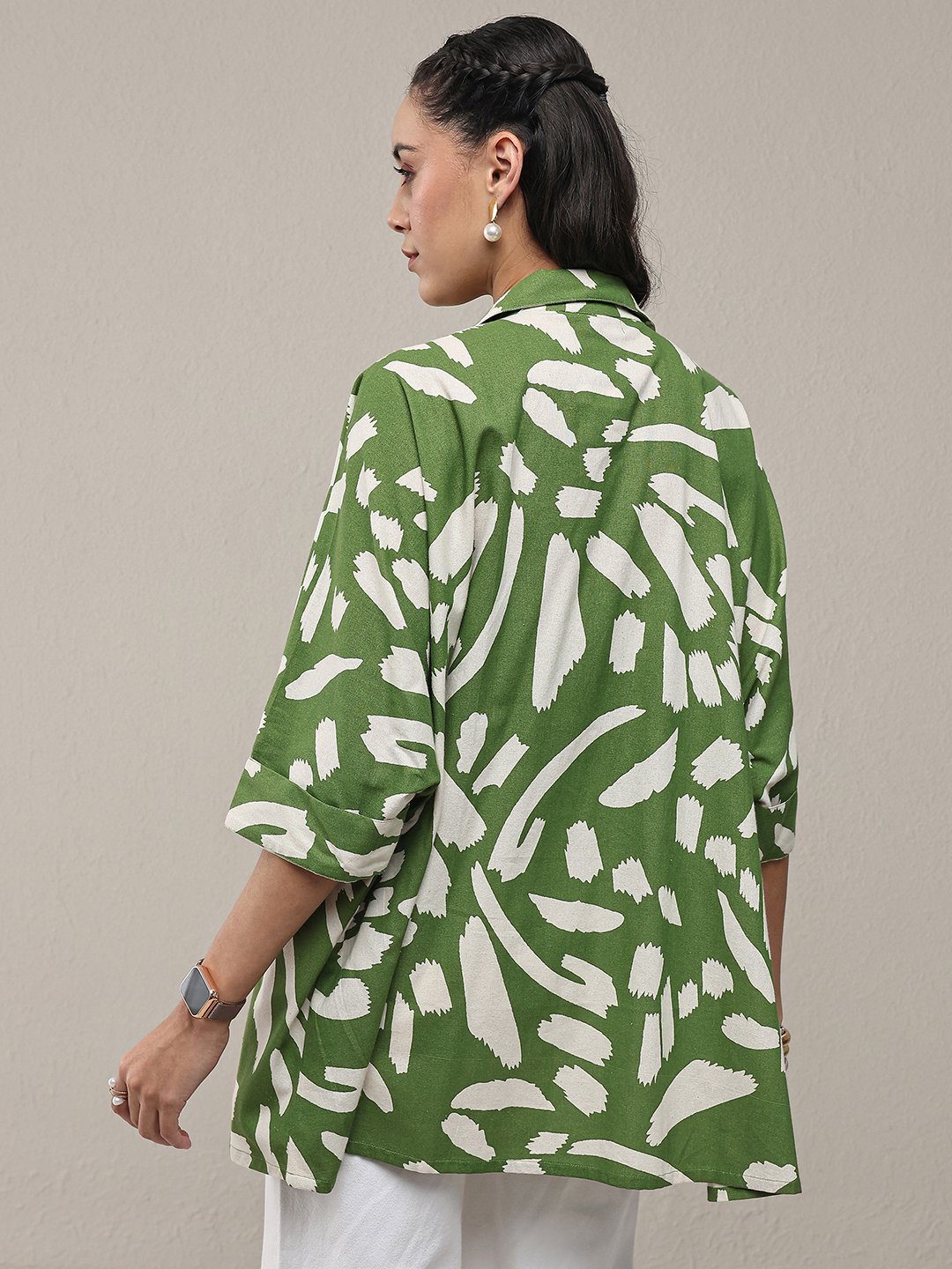 Green Printed Cotton Straight Kurti