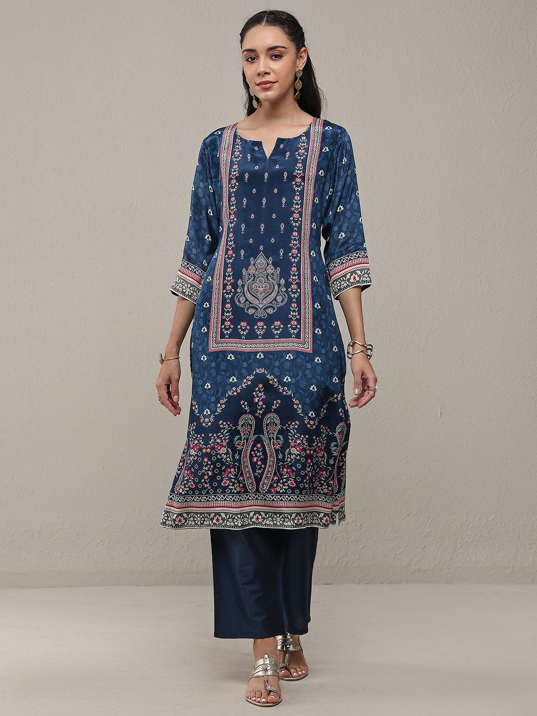 Blue Printed Crepe Straight Kurta