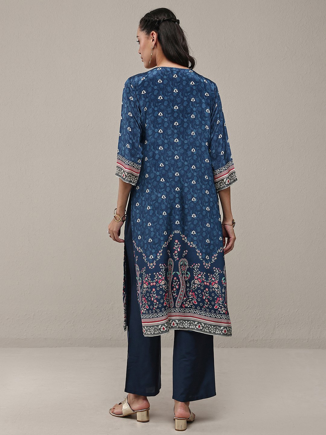 Blue Printed Crepe Straight Kurta