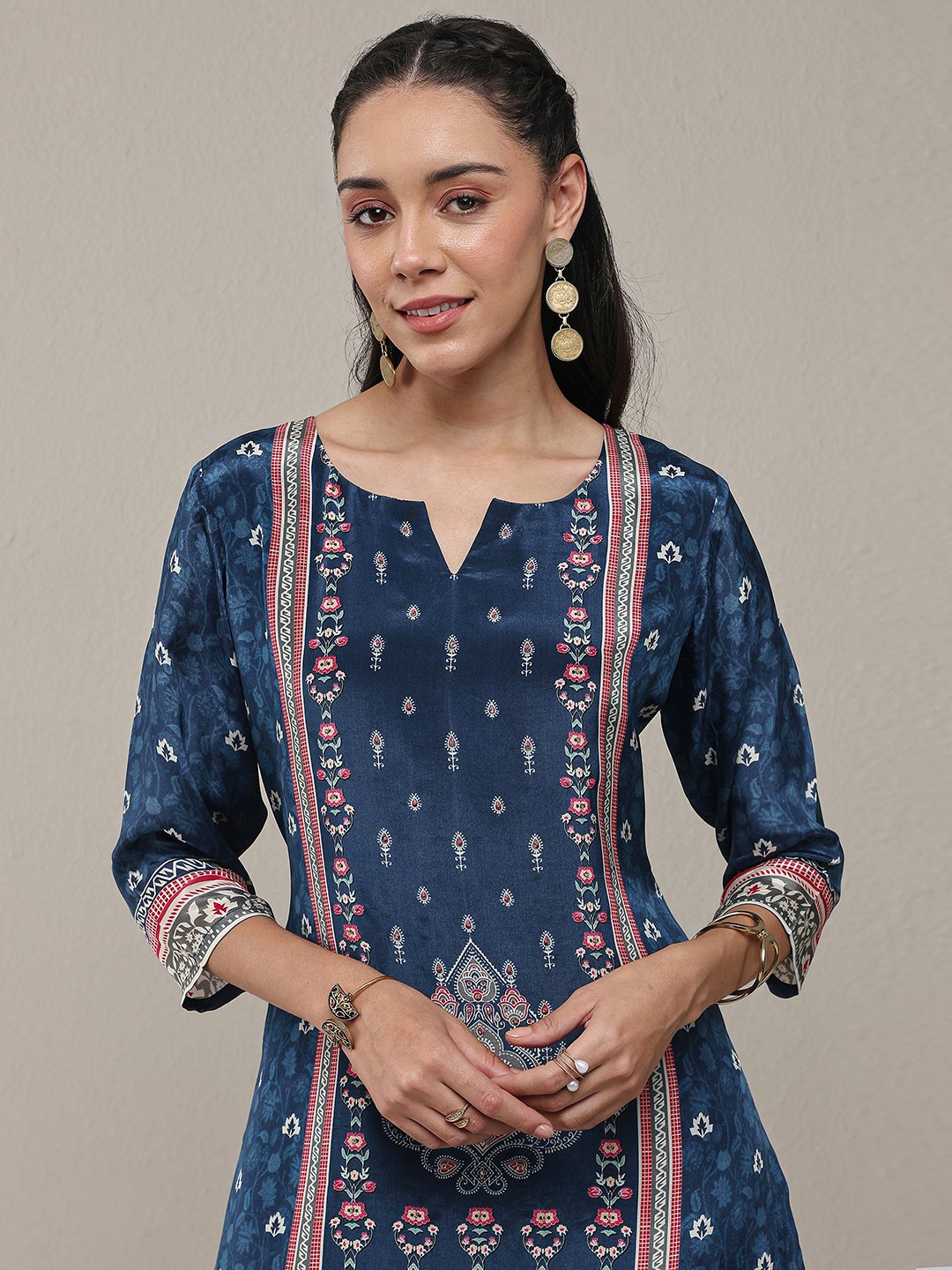 Blue Printed Crepe Straight Kurta