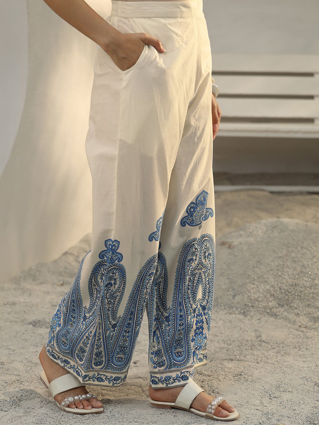 Off White Printed Cotton Co-Ords Set