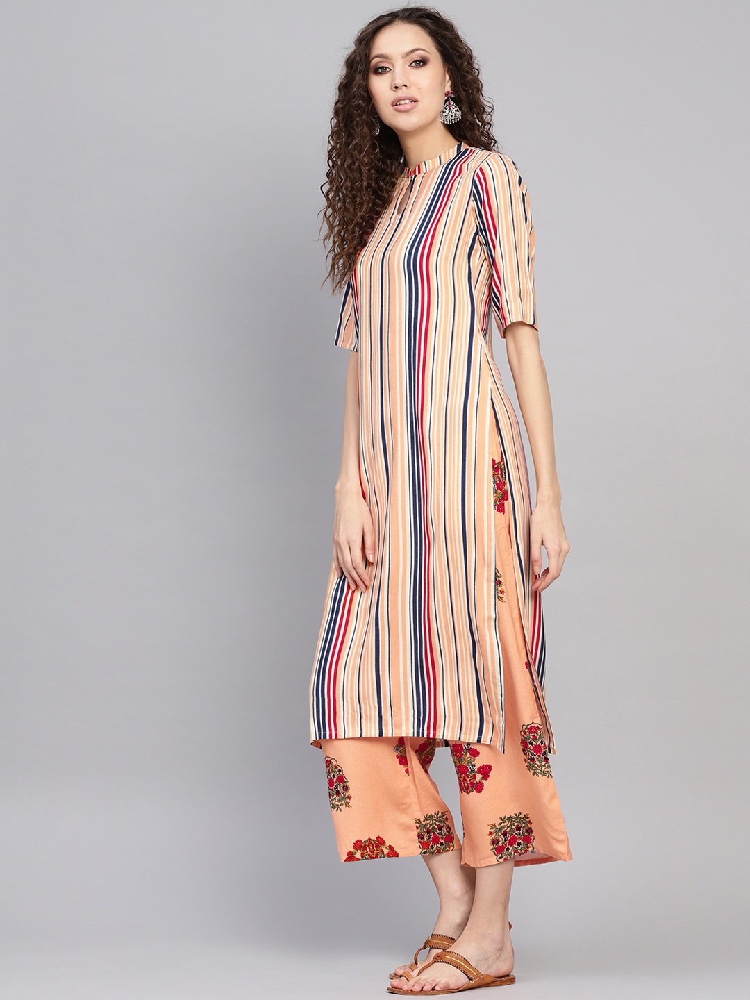 Multi Printed Viscose Straight Kurta with Palazzo Pants