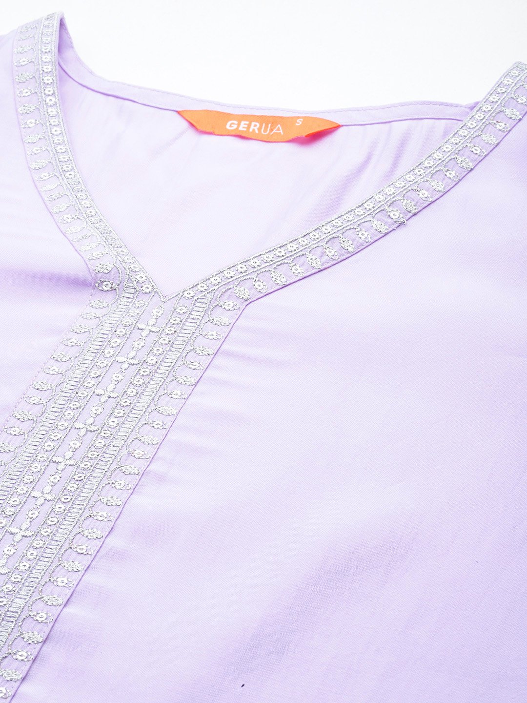 Lavender Solid and Yoke Design Silk Blend Straight Kurta with Trousers and Dupatta