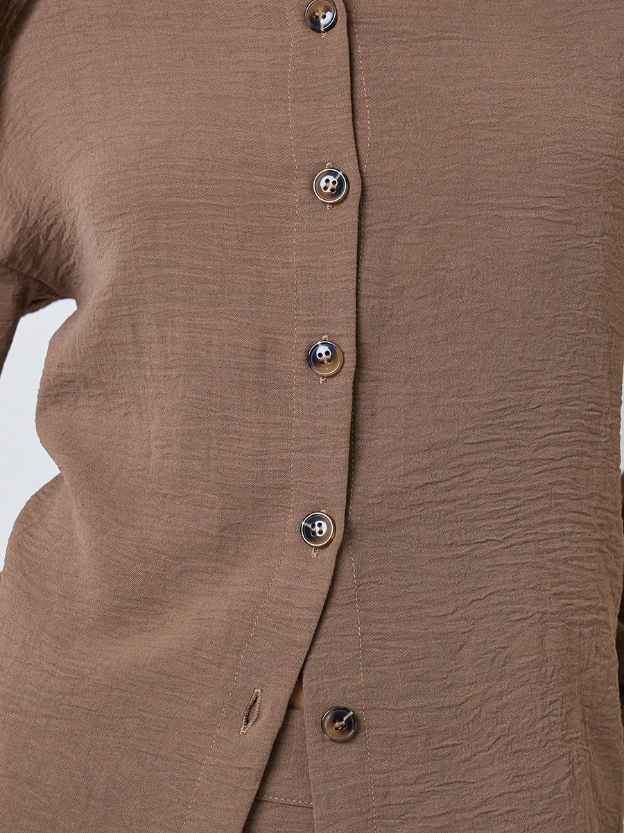 Brown Solid Shirt and Maxi Skirt Set