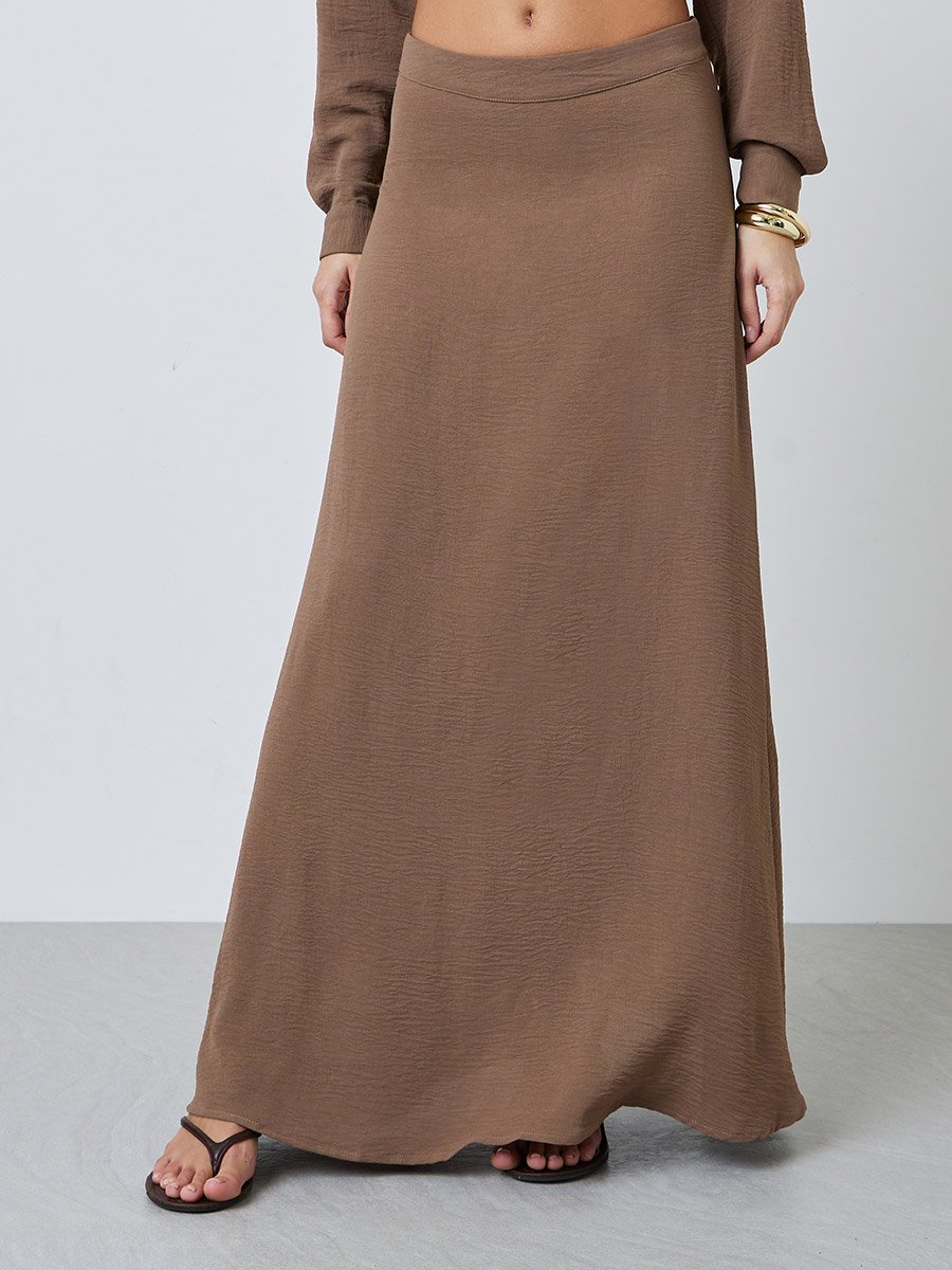 Brown Solid Shirt and Maxi Skirt Set