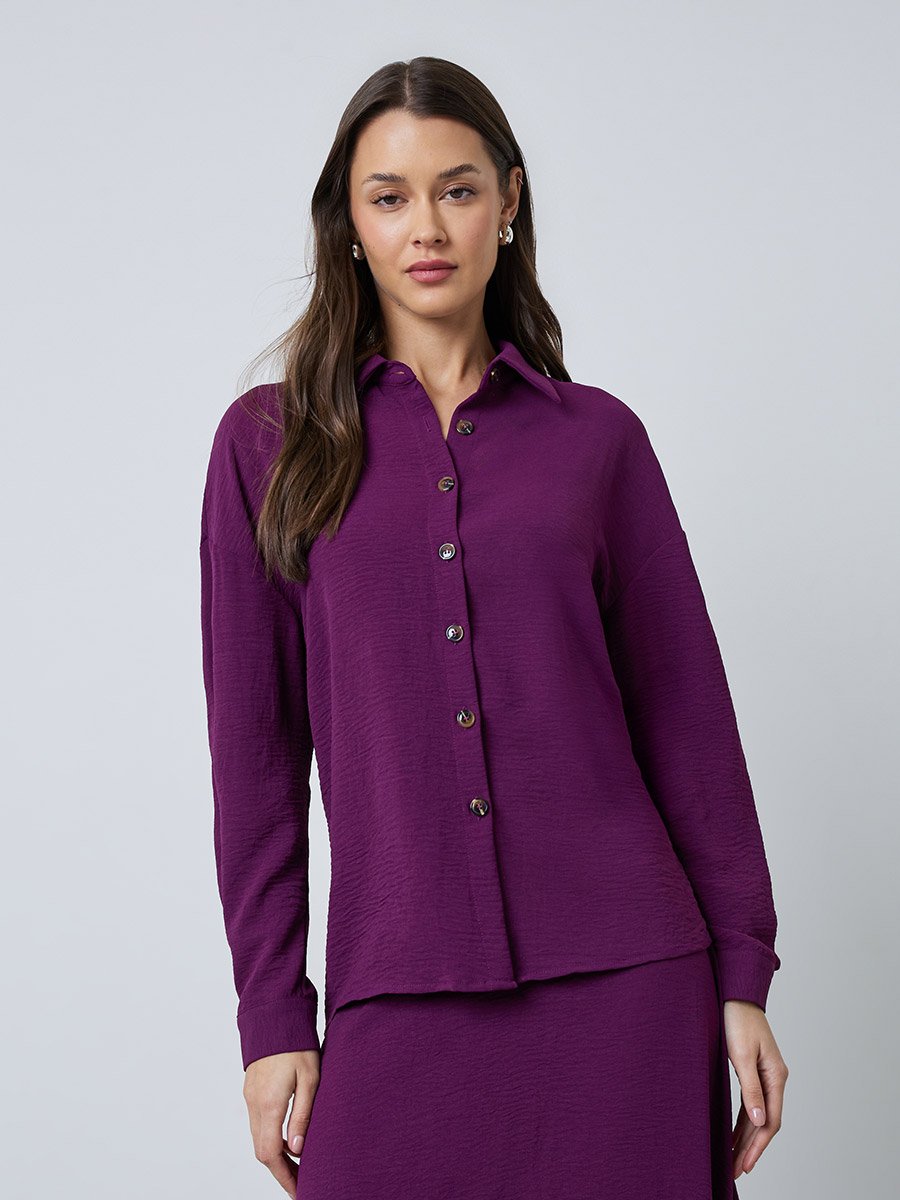 Purple Solid Shirt and Maxi Skirt Set