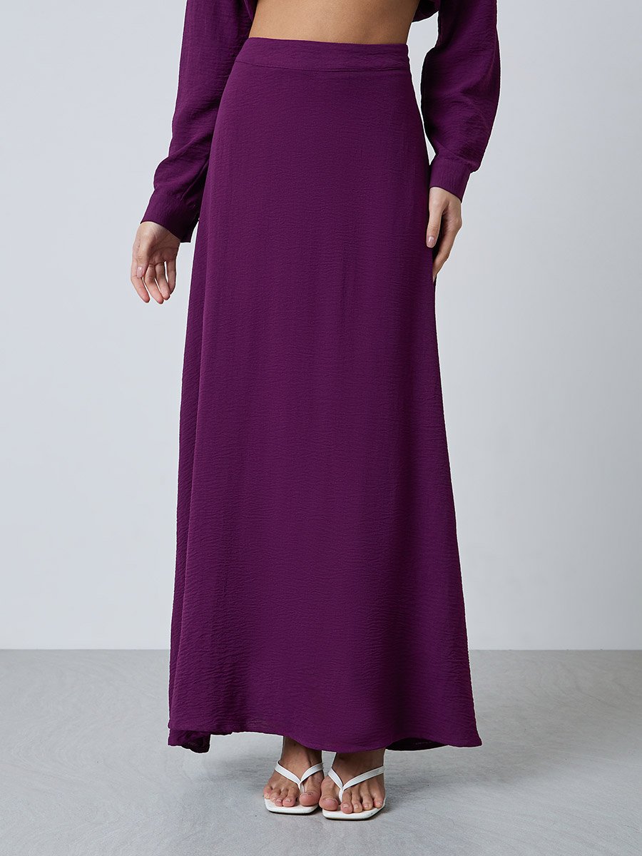 Purple Solid Shirt and Maxi Skirt Set