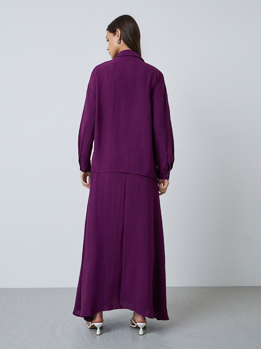 Purple Solid Shirt and Maxi Skirt Set