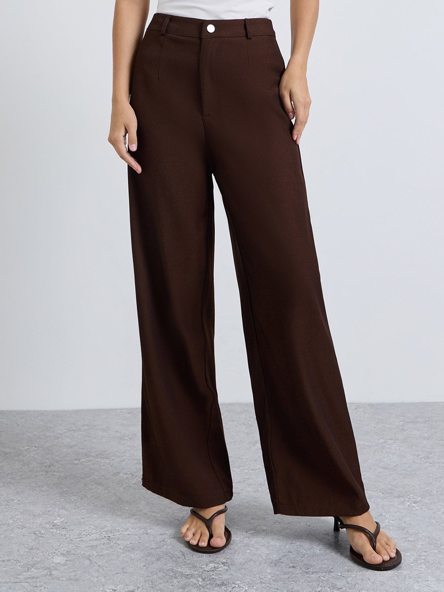 Coffee Brown Oversized Longline Shacket and Trousers Set
