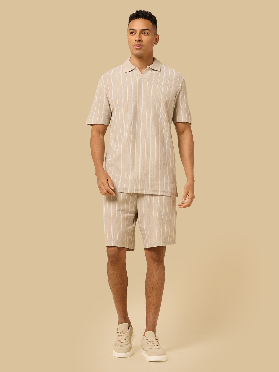 Striped Johnny Collar Polo T-Shirt