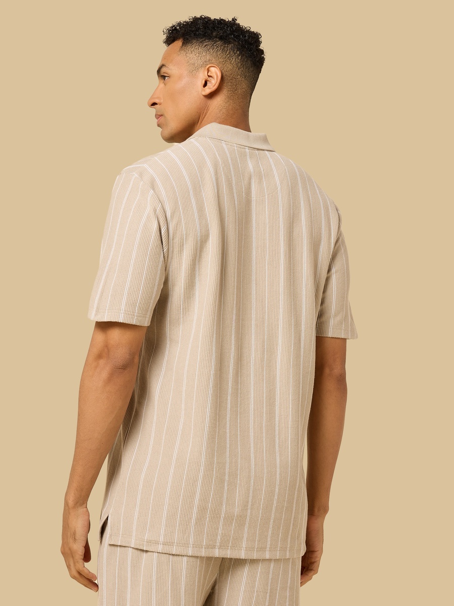 Striped Johnny Collar Polo T-Shirt