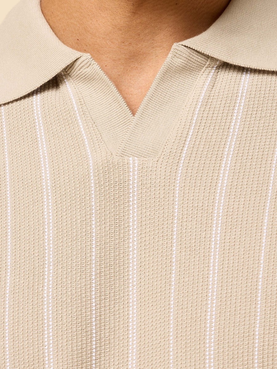 Striped Johnny Collar Polo T-Shirt