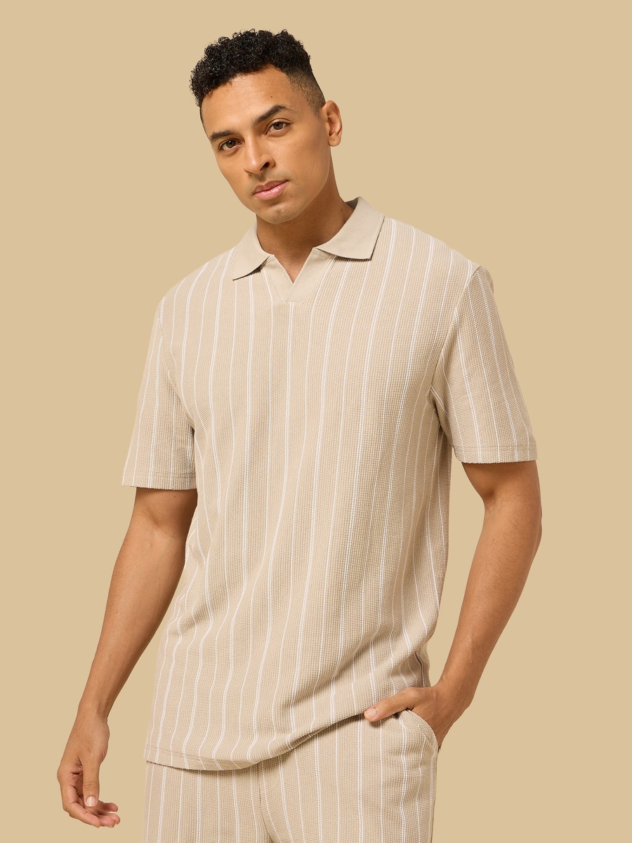 Striped Johnny Collar Polo T-Shirt