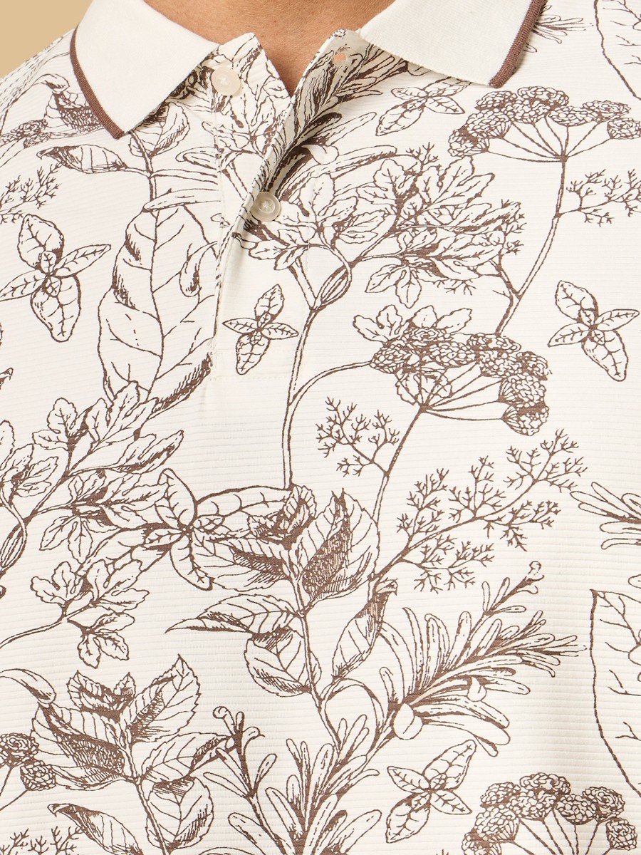 Botanical Print Polo T-Shirt with Tipping Detail