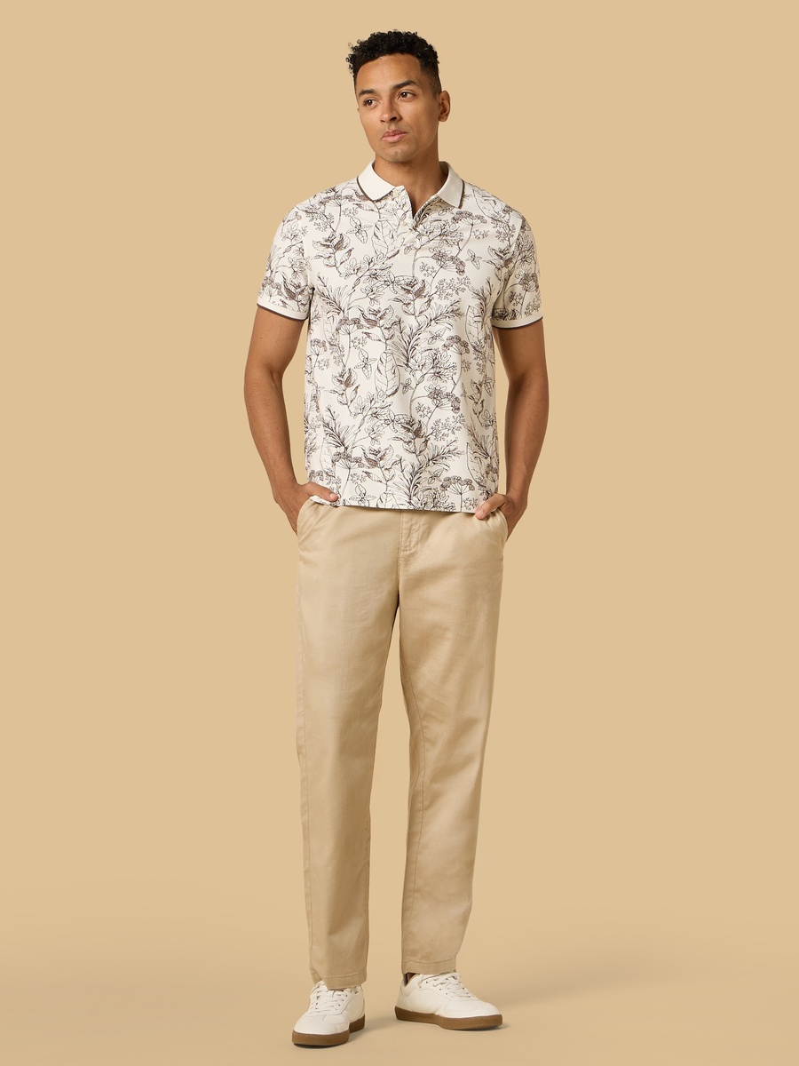 Botanical Print Polo T-Shirt with Tipping Detail