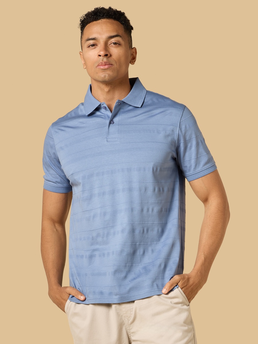 Textured Mercerised Jacquard Collar Polo T-Shirt