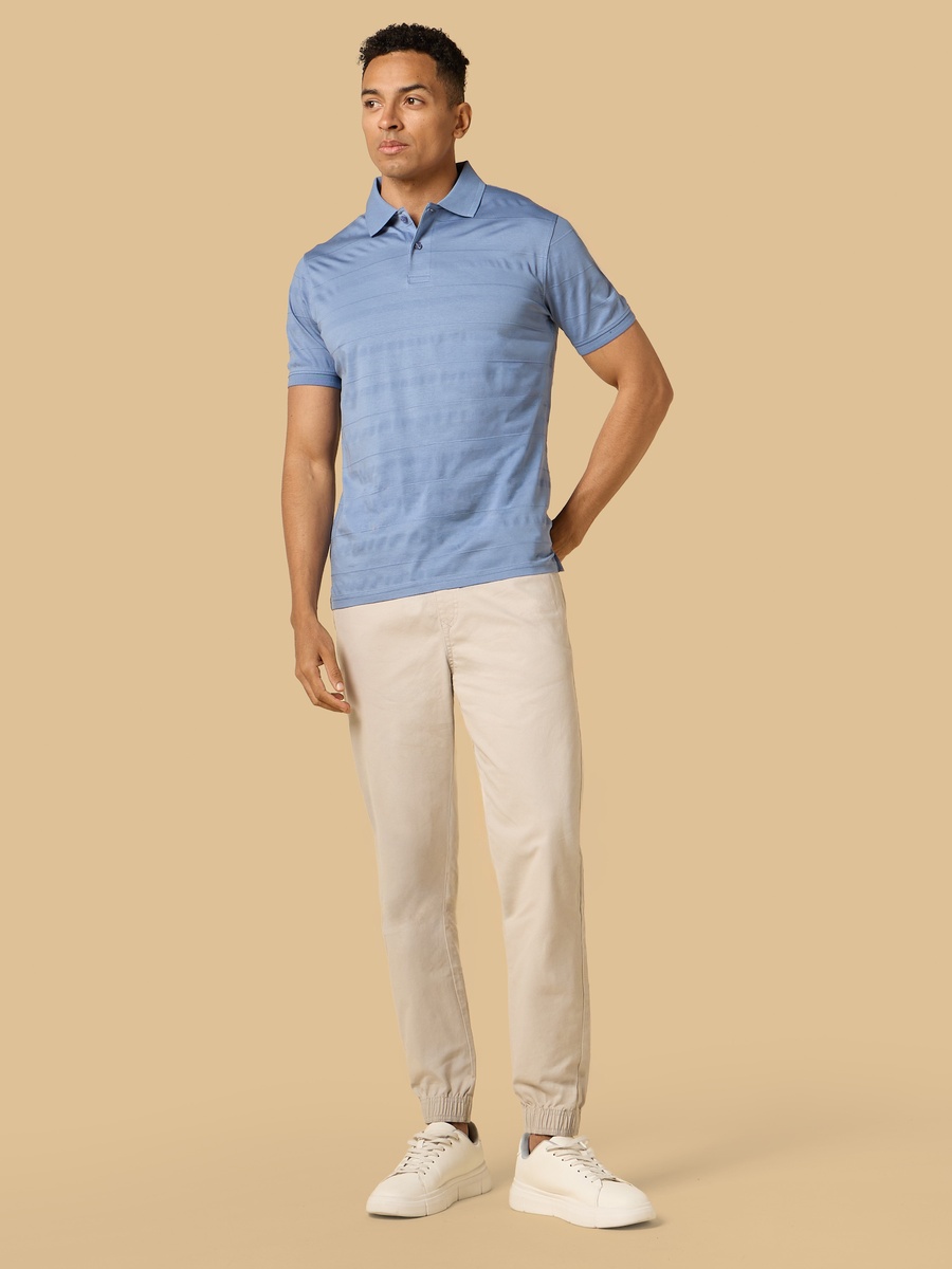 Textured Mercerised Jacquard Collar Polo T-Shirt