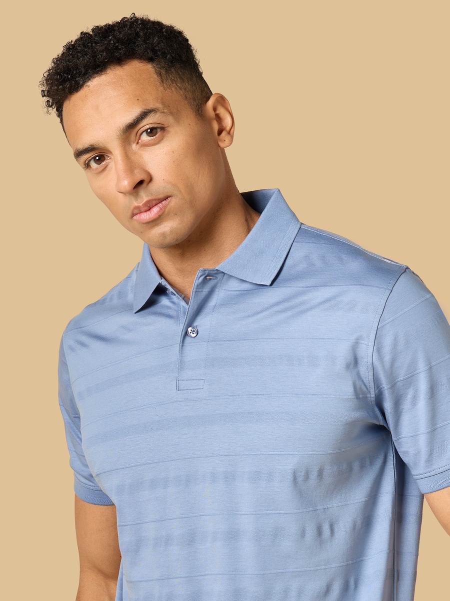 Textured Mercerised Jacquard Collar Polo T-Shirt