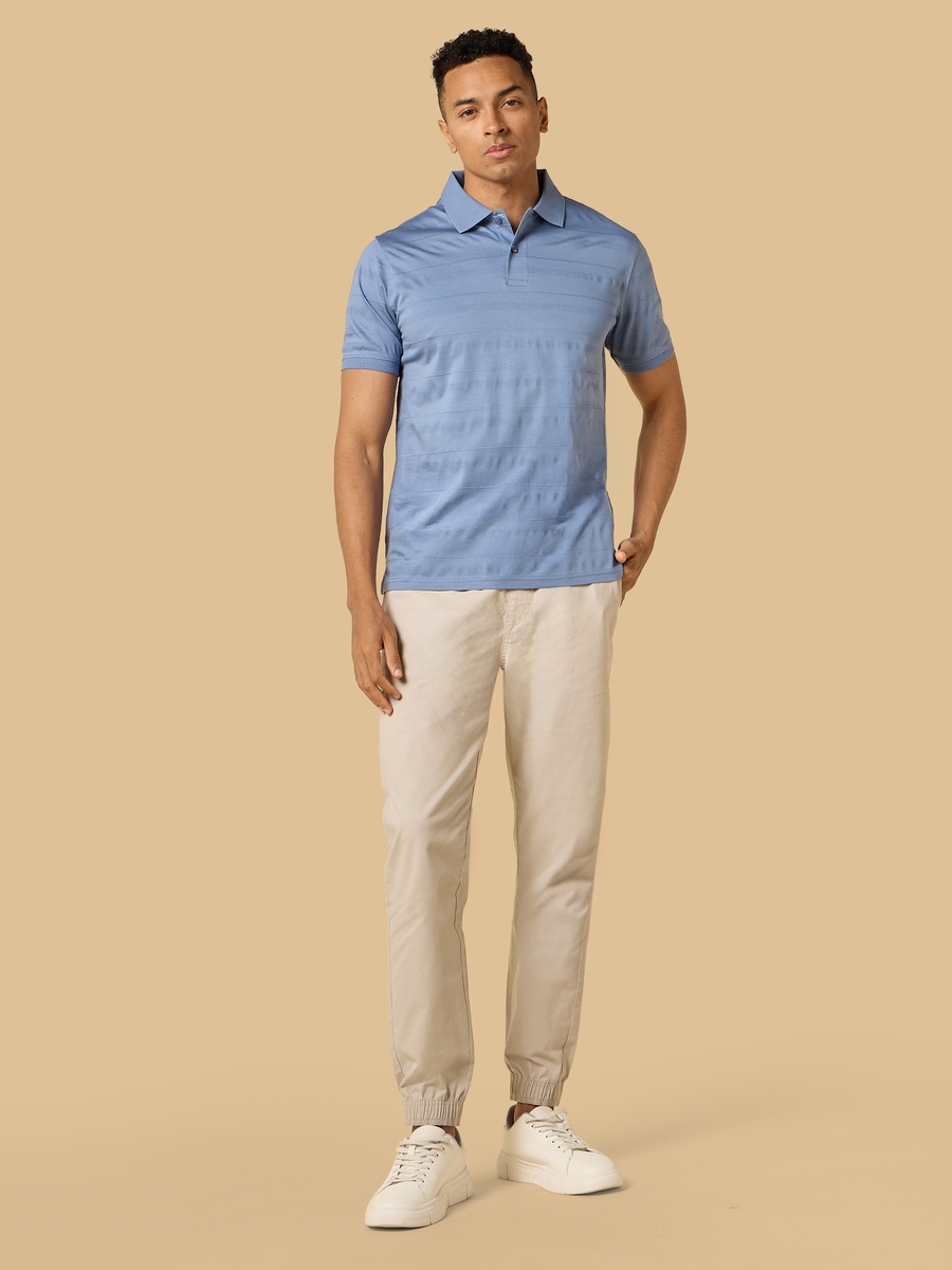 Textured Mercerised Jacquard Collar Polo T-Shirt