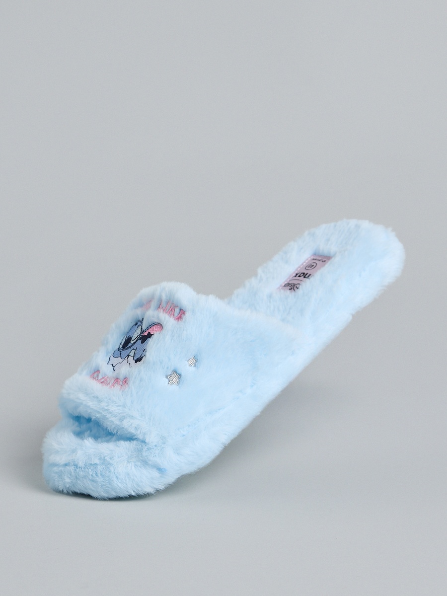 Stitch Embroidered Open Toe Bedroom Slides