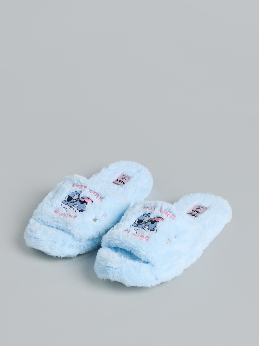 Stitch Embroidered Open Toe Bedroom Slides