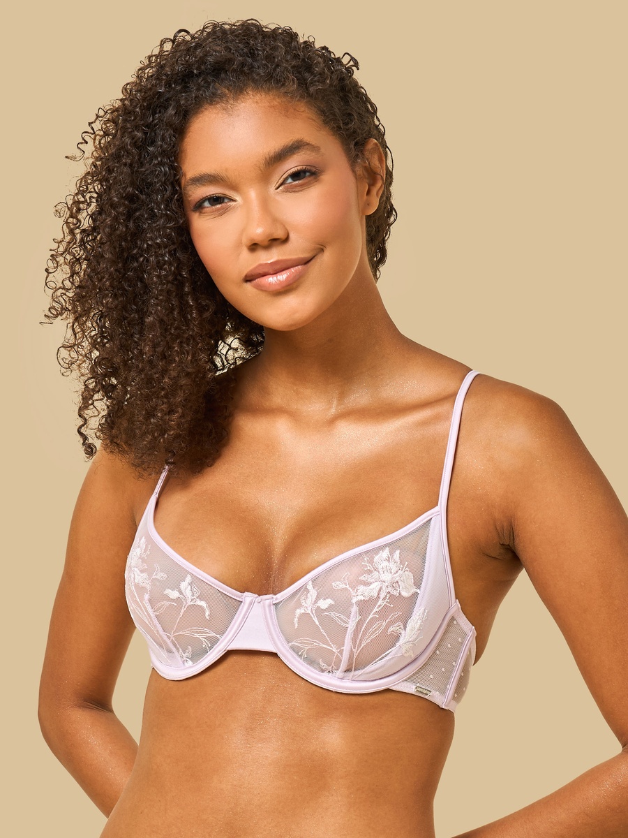 Floral Embroidered Mesh Non-Padded Wired Demi Bra