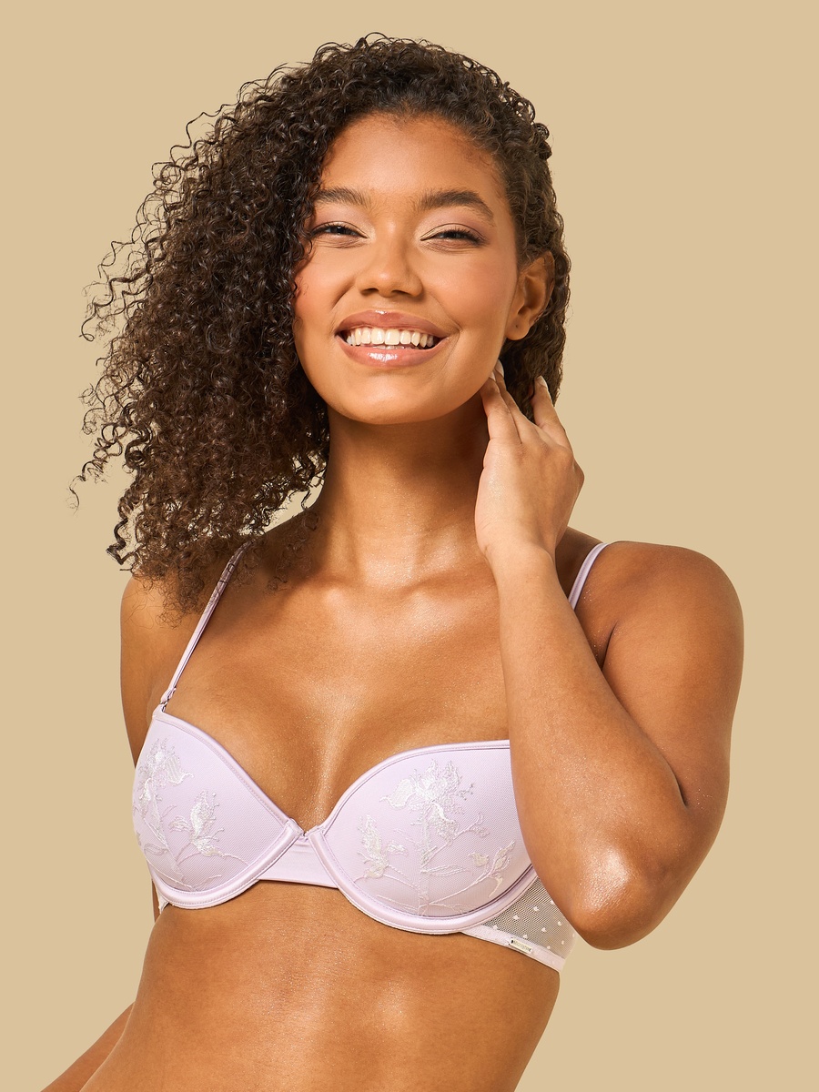 Floral Embroidered Push-Up Demi Bra