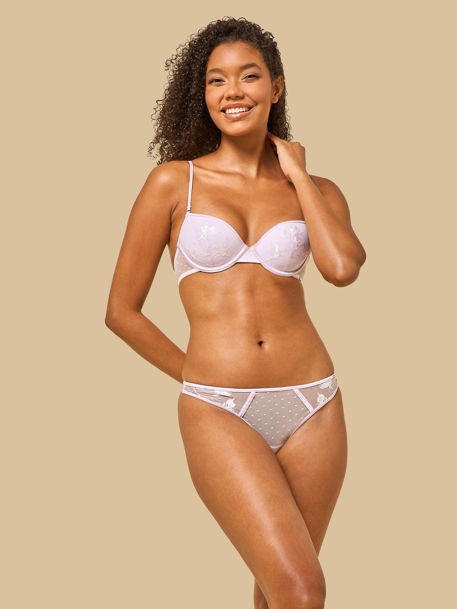 Floral Embroidered Mesh Thong