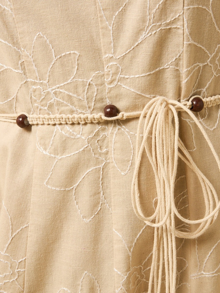 Panel Embroidered Sleeveless Dress with Waist Tie-Up