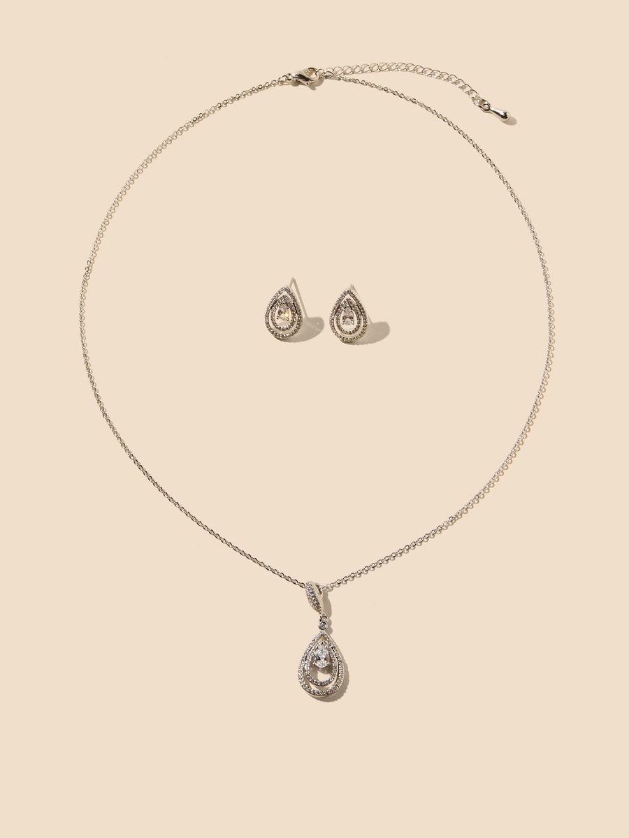 Embellished Teardrop Pendant Necklace and Earrings Set