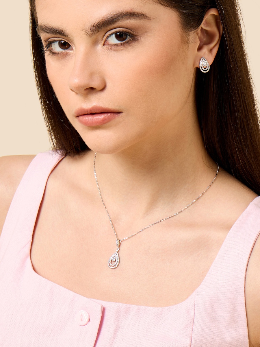 Embellished Teardrop Pendant Necklace and Earrings Set