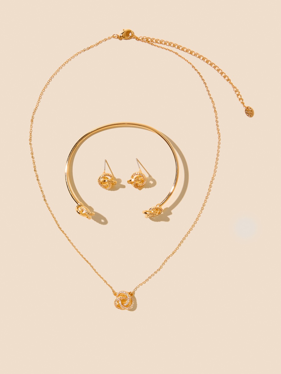 Metallic Necklace with Bracelet and Earrings Set