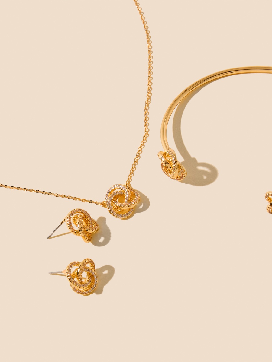 Metallic Necklace with Bracelet and Earrings Set