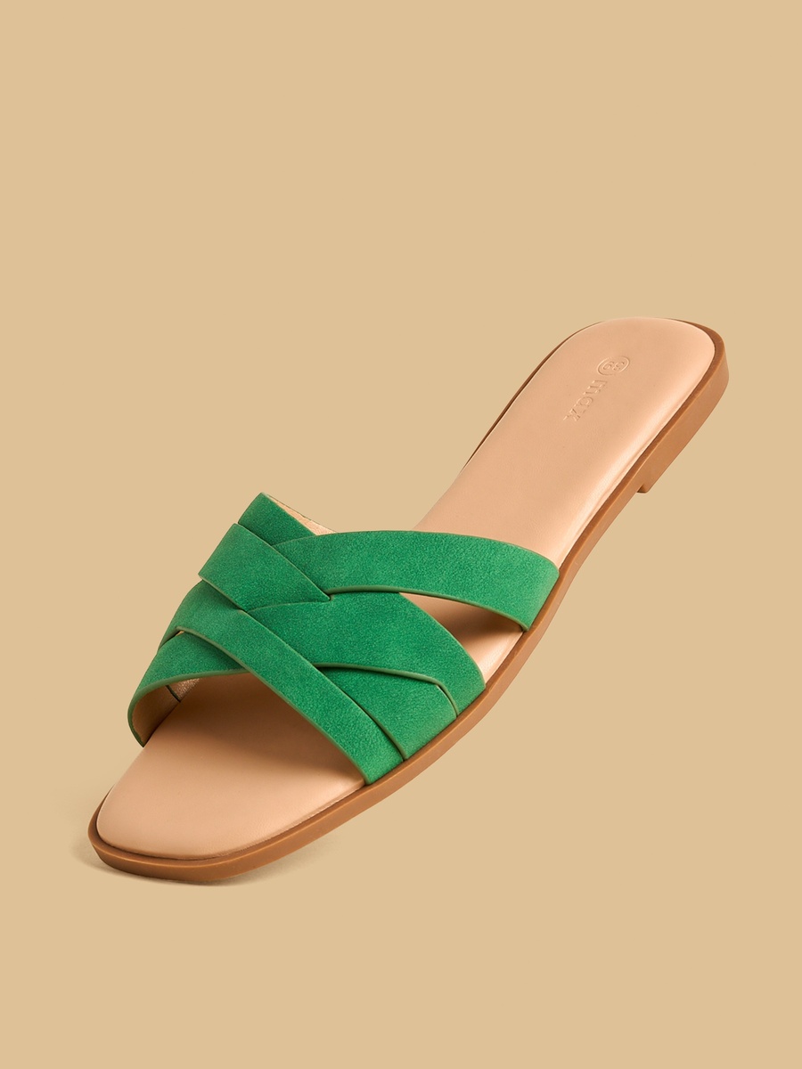 Textured Cross Strap Slip-On Sandals