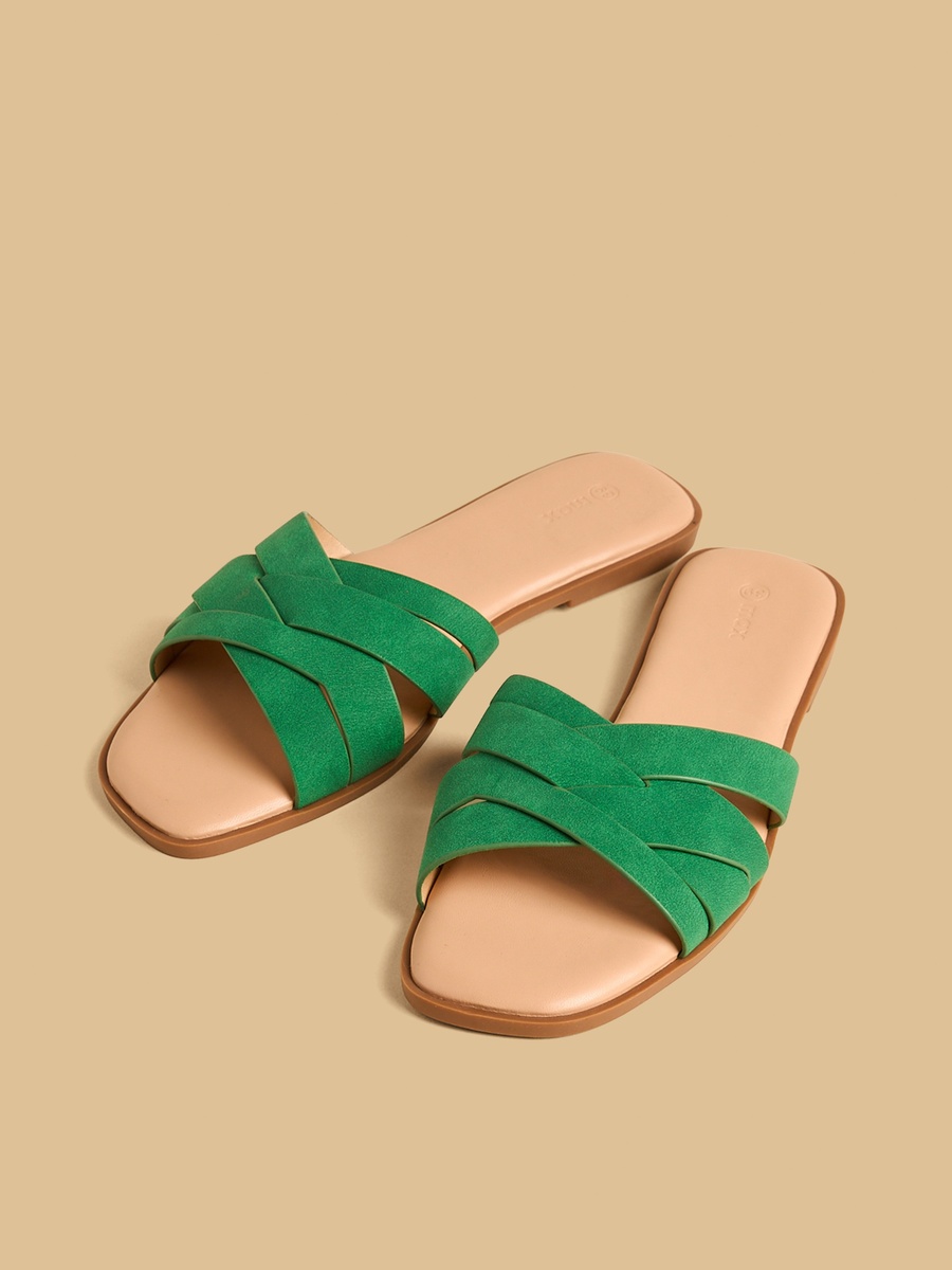 Textured Cross Strap Slip-On Sandals