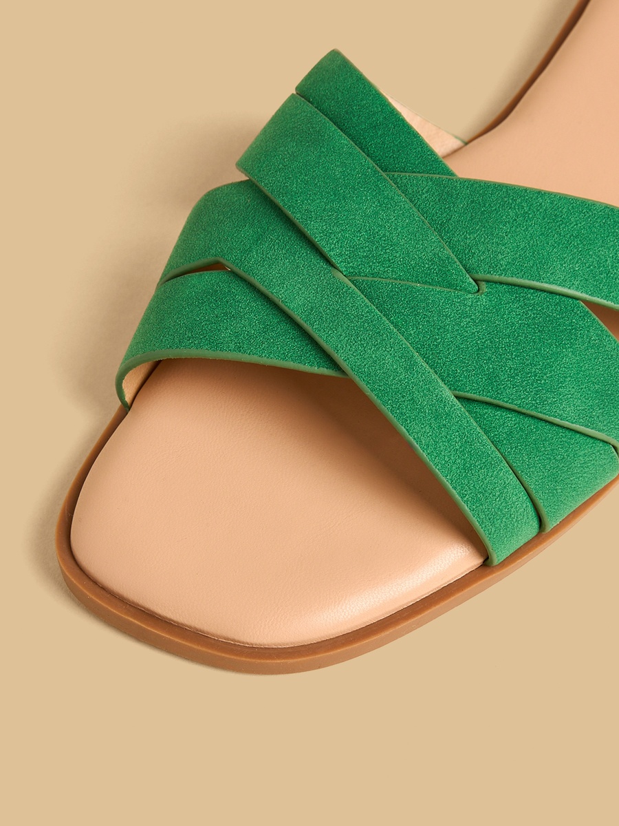 Textured Cross Strap Slip-On Sandals