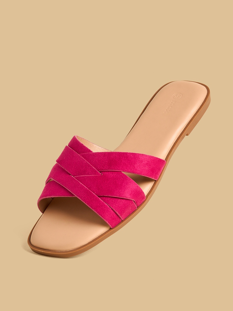 Textured Cross Strap Slip-On Sandals