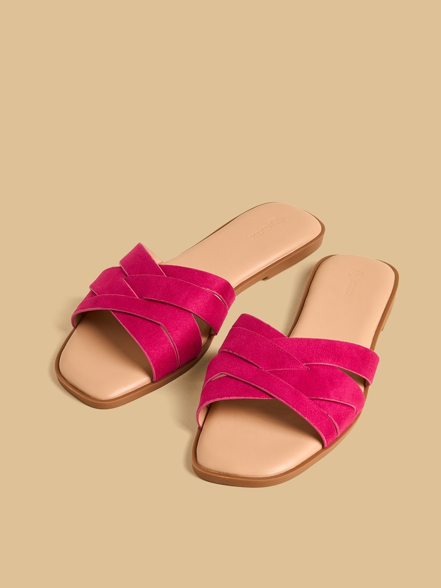 Textured Cross Strap Slip-On Sandals