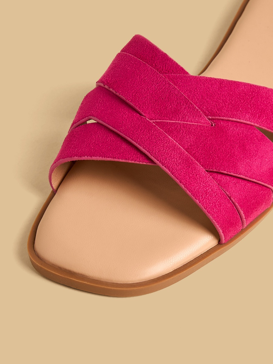 Textured Cross Strap Slip-On Sandals