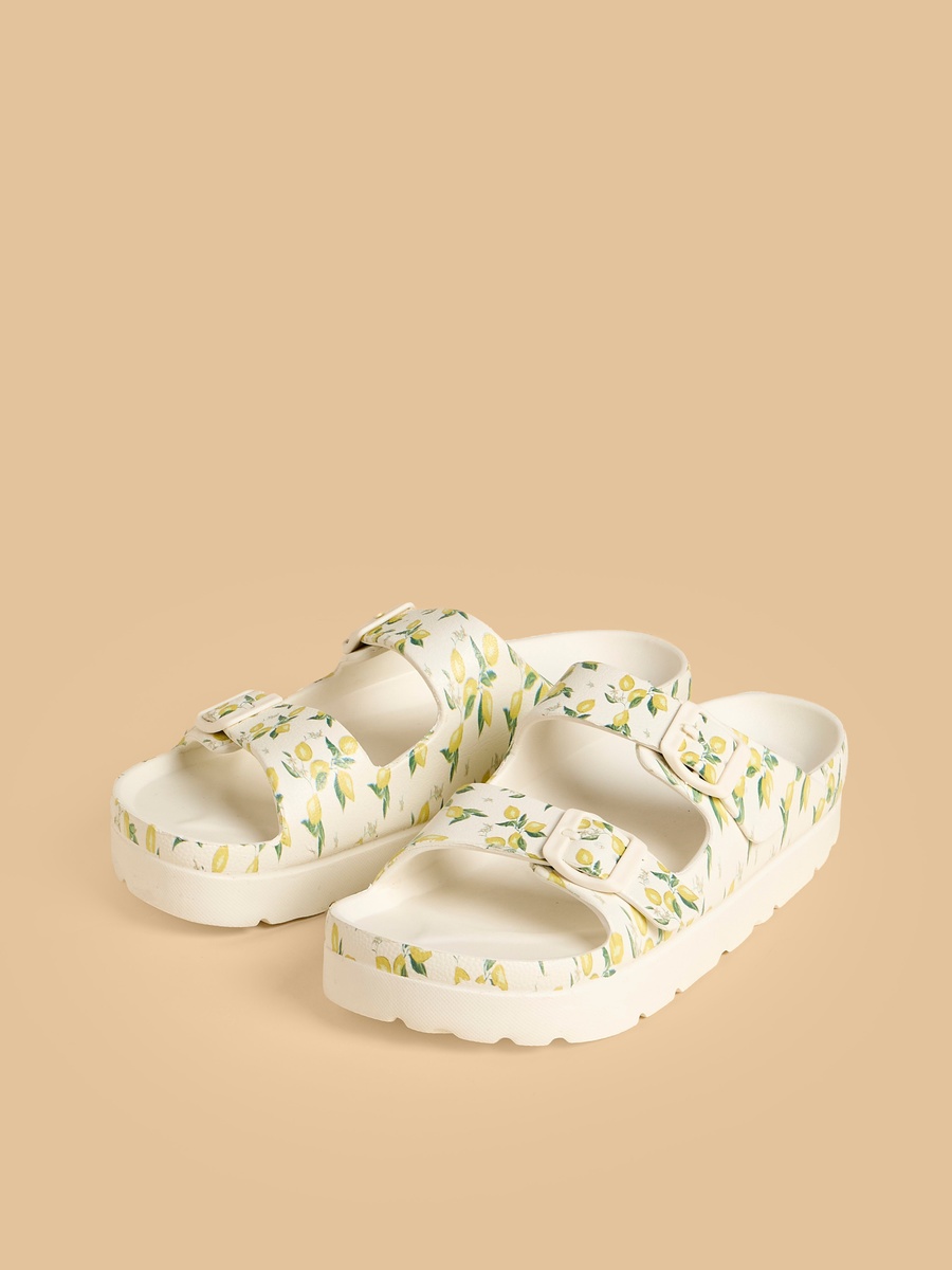 Lemon Print Buckle Accent Slides